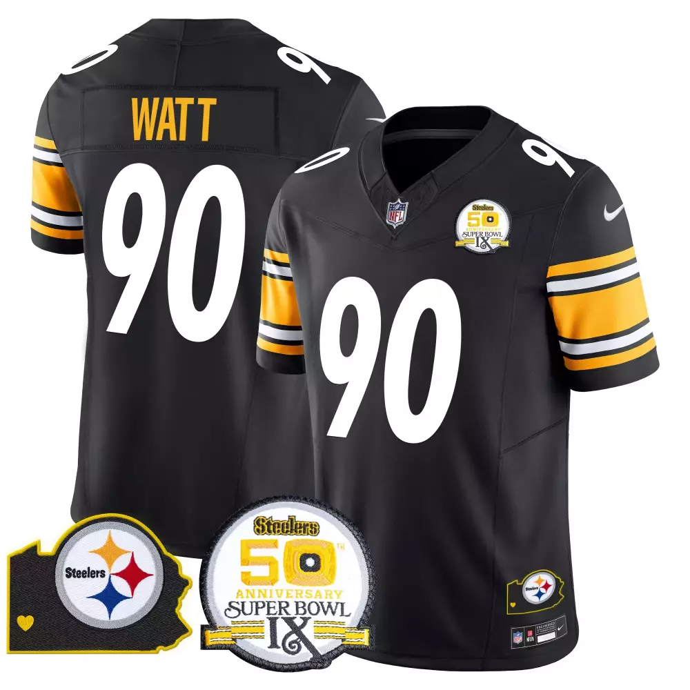 T.j. Watt 90 Steelers Jersey Black Men Yellow White Anniversary Vapor Limited All