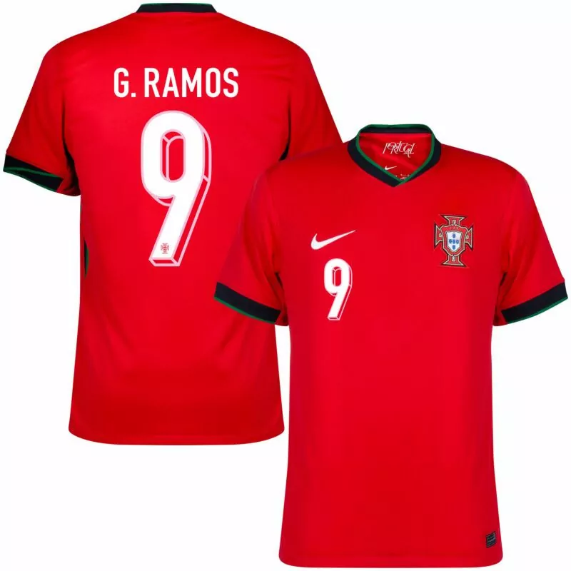 Gramos Portugal 9 Jersey Red National Football Team Crest Men Authentic Green Black