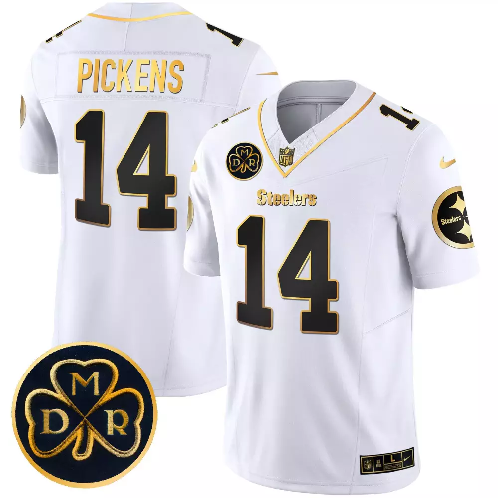 George Pickens 14 Steelers Jersey White St. Patrick's Day Mdr Clover Men Replica
