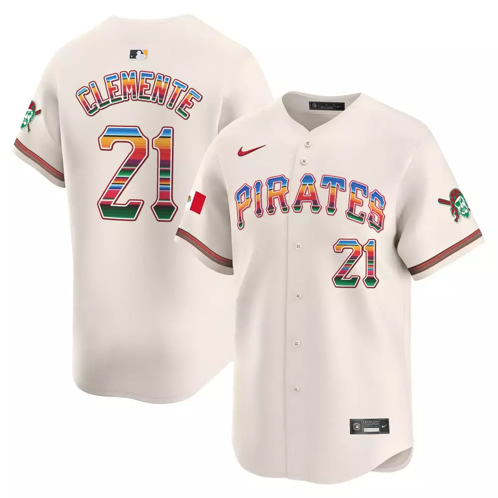 Roberto Clemente 21 Pirates Jersey Cream Mexico Flag Skull Men Mexican Heritage Split