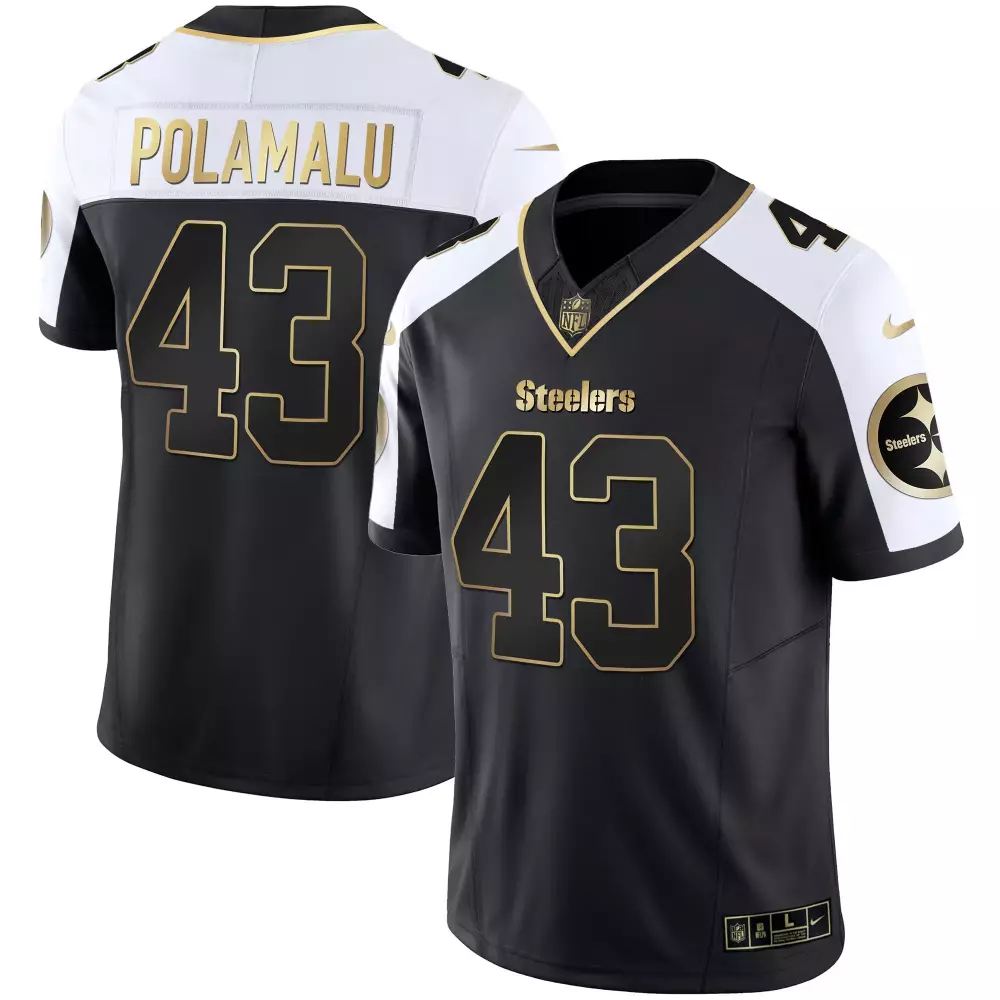 Troy Polamalu 43 Steelers Jersey Black Men American Alternate White Gold Vapor All