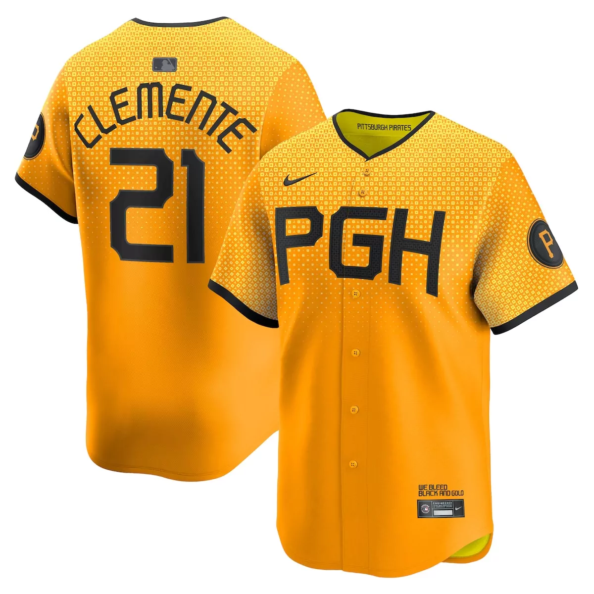 Roberto Clemente 21 Jersey Gold Pittsburgh Pirates Men Split Design Black Limited