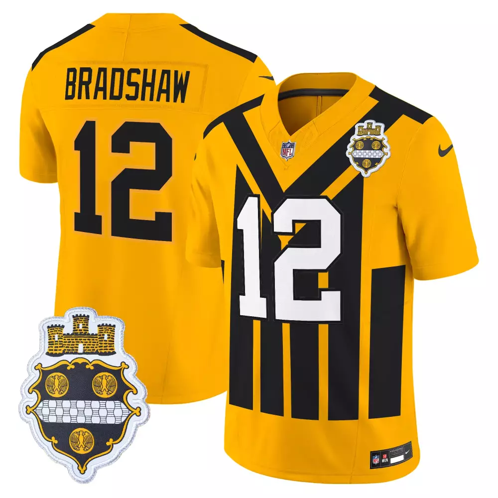 Terry Bradshaw 12 Jersey Yellow Pittsburgh Steelers Heritage Men Alternate Black