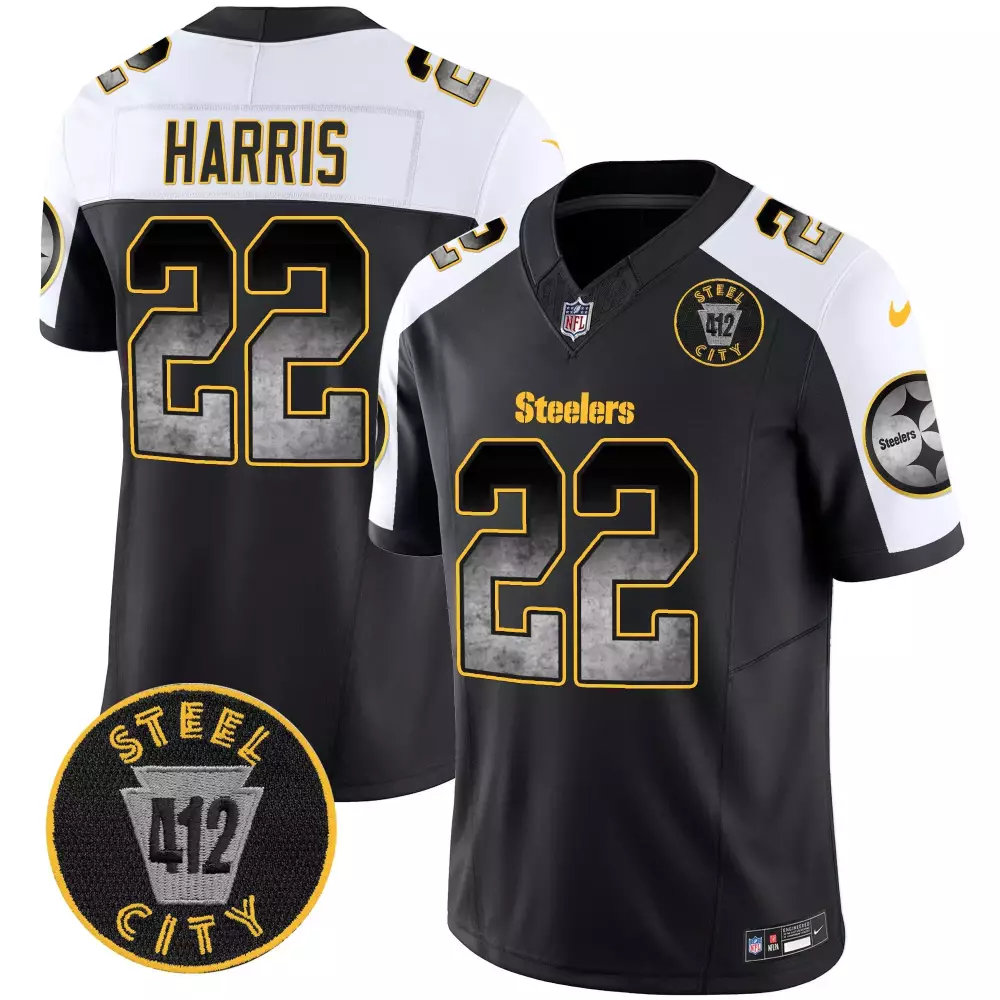 Najee Harris 22 Steelers Jersey Black Steel City 412 Men NFL White Yellow Grey Alternate