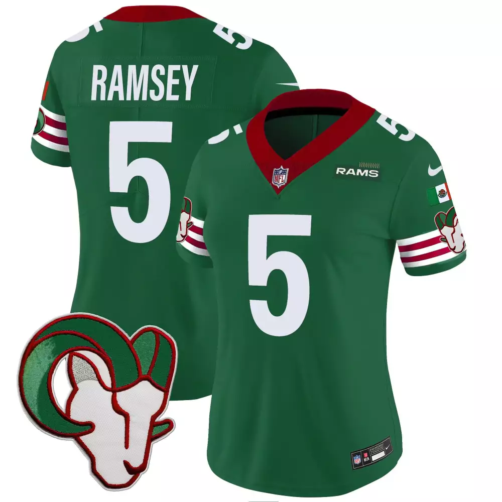 Jalen Ramsey 5 Rams Jersey Green Mexico Flag Men Player Red White Vapor Limited All