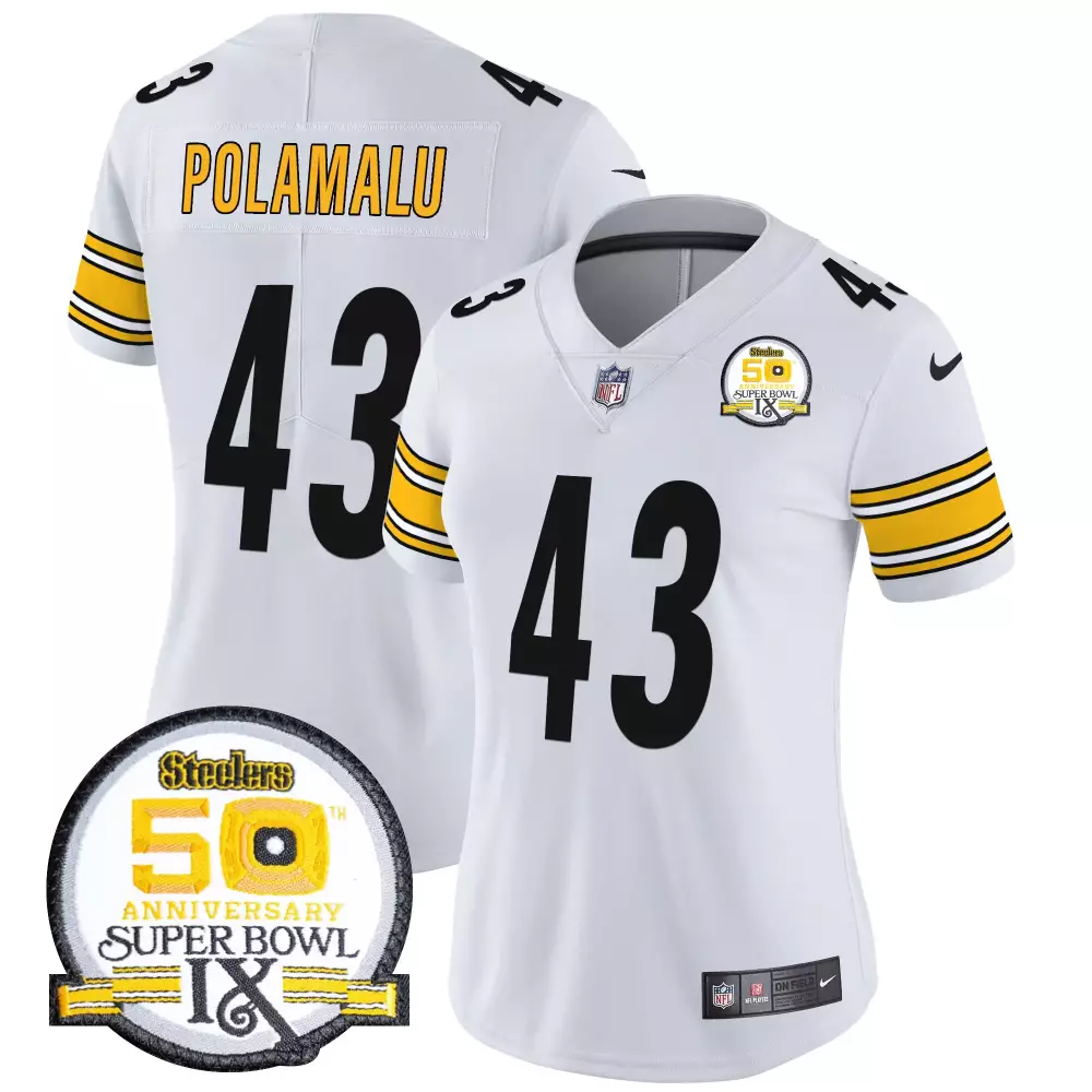 Troy Polamalu 43 Steelers Jersey White Super Bowl 50 Anniversary Men Player Black