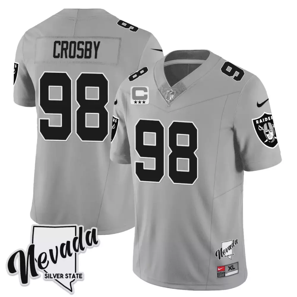Maxx Crosby 98 Raiders Jersey Silver Nevada State Men Replica Black Vapor All Stitched