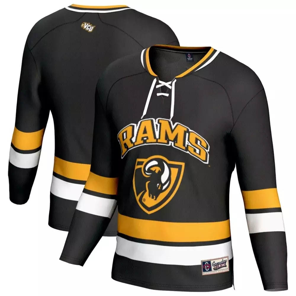 Custom Vcu Rams Jersey Black Men Gold White Gameday