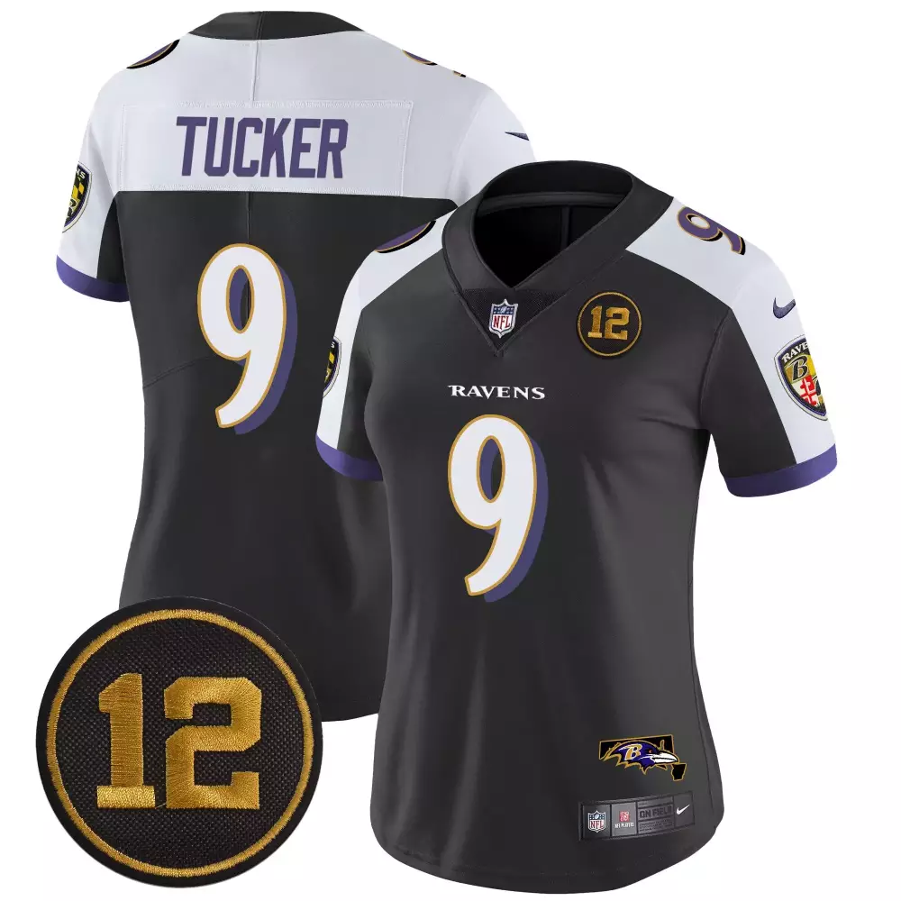 Justin Tucker 9 Ravens Jersey Black Baltimore Number Women Replica White Purple Alternate