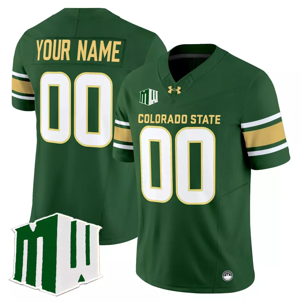 Custom Colorado State Jersey Green Mw Gold White Stitched