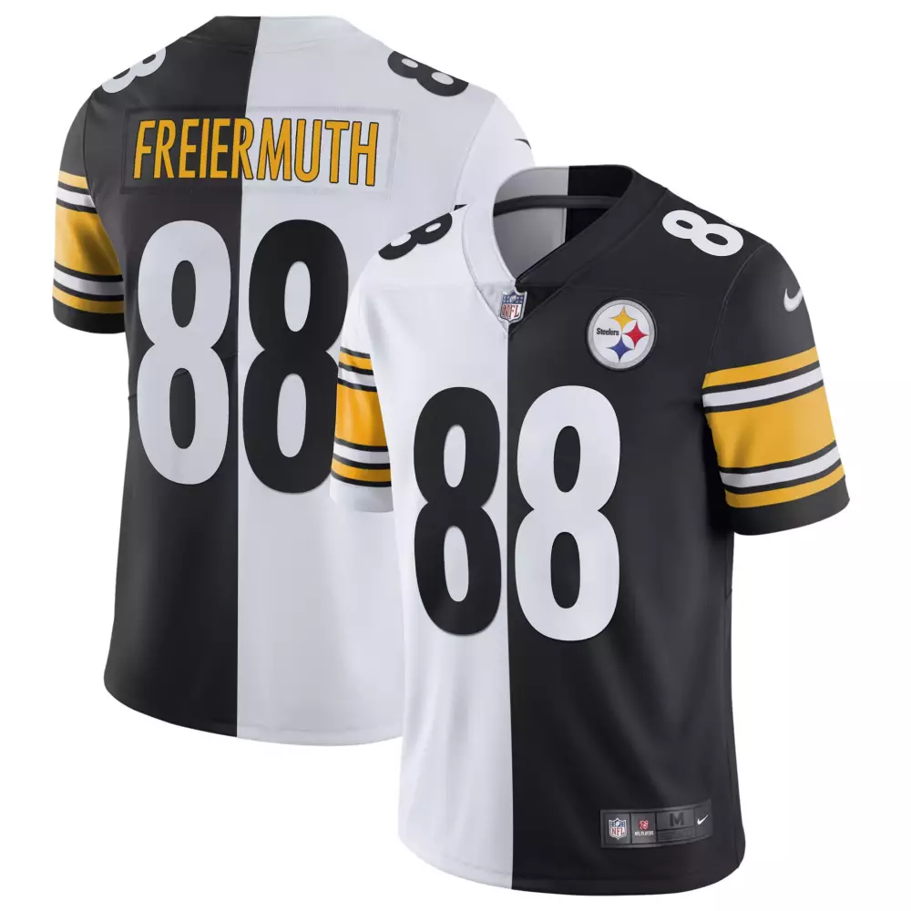 Pat Freiermuth 88 Steelers Jersey Black Men NFL Split Design White Yellow All Stitched