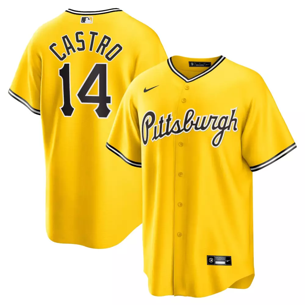 Rodolfo Castro 14 Jersey Yellow Pittsburgh Pirates Men Black White Cool Base All