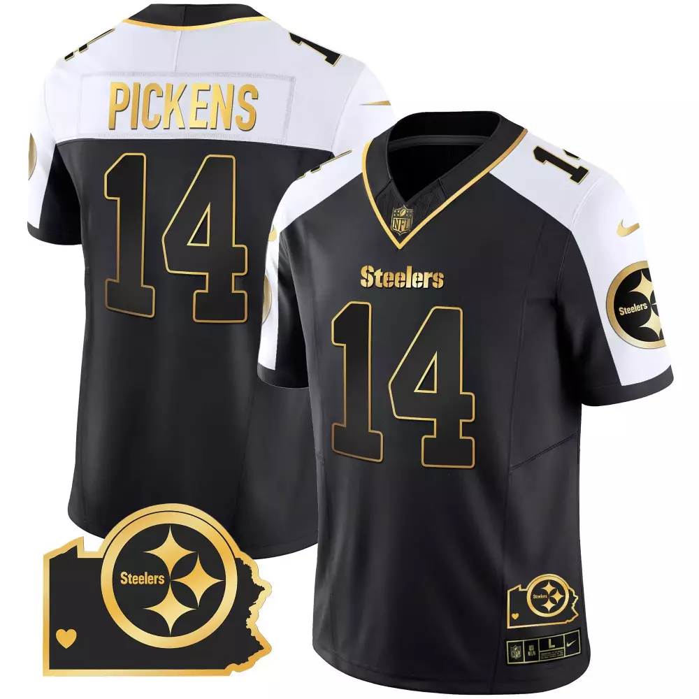 George Pickens 14 Steelers Jersey Black Pennsylvania Shape Heart Men Alternate Split Design