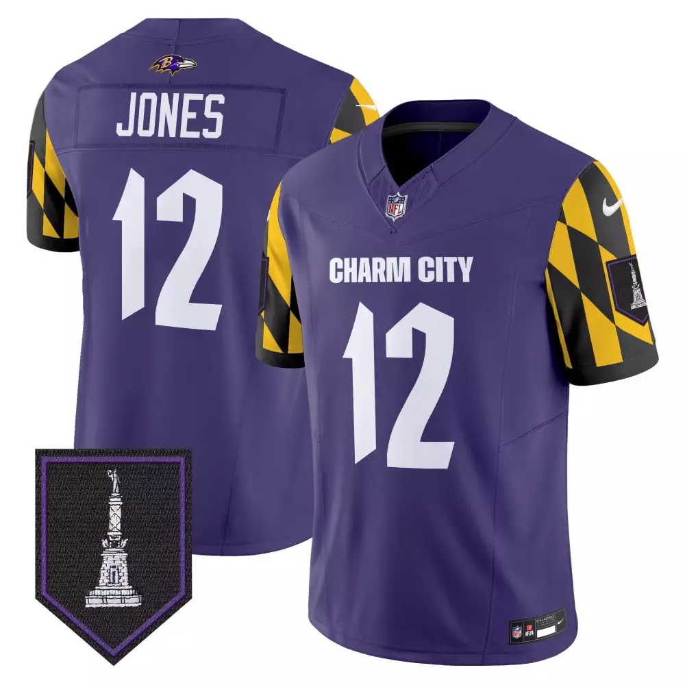 Jacoby Jones 12 Baltimore Ravens Jersey Purple City Connect Charm 2023 Men Alternate