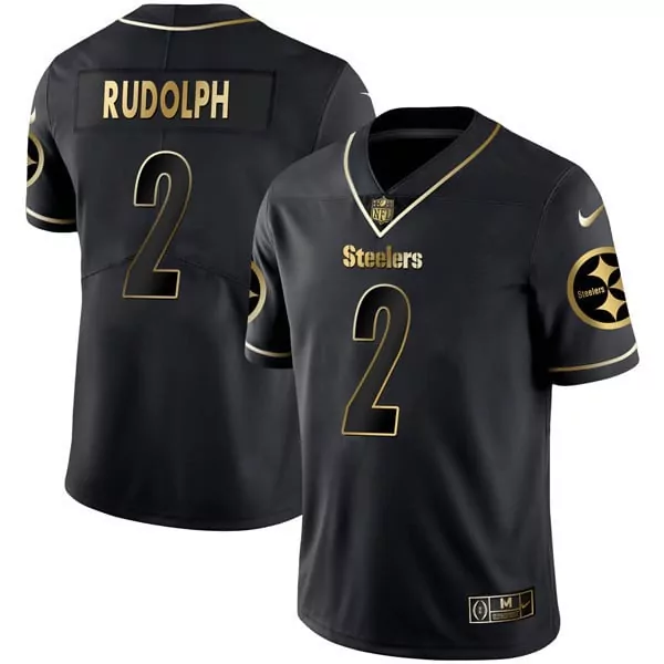 Mason Rudolph 2 Steelers Jersey Black Men Gold All Stitched