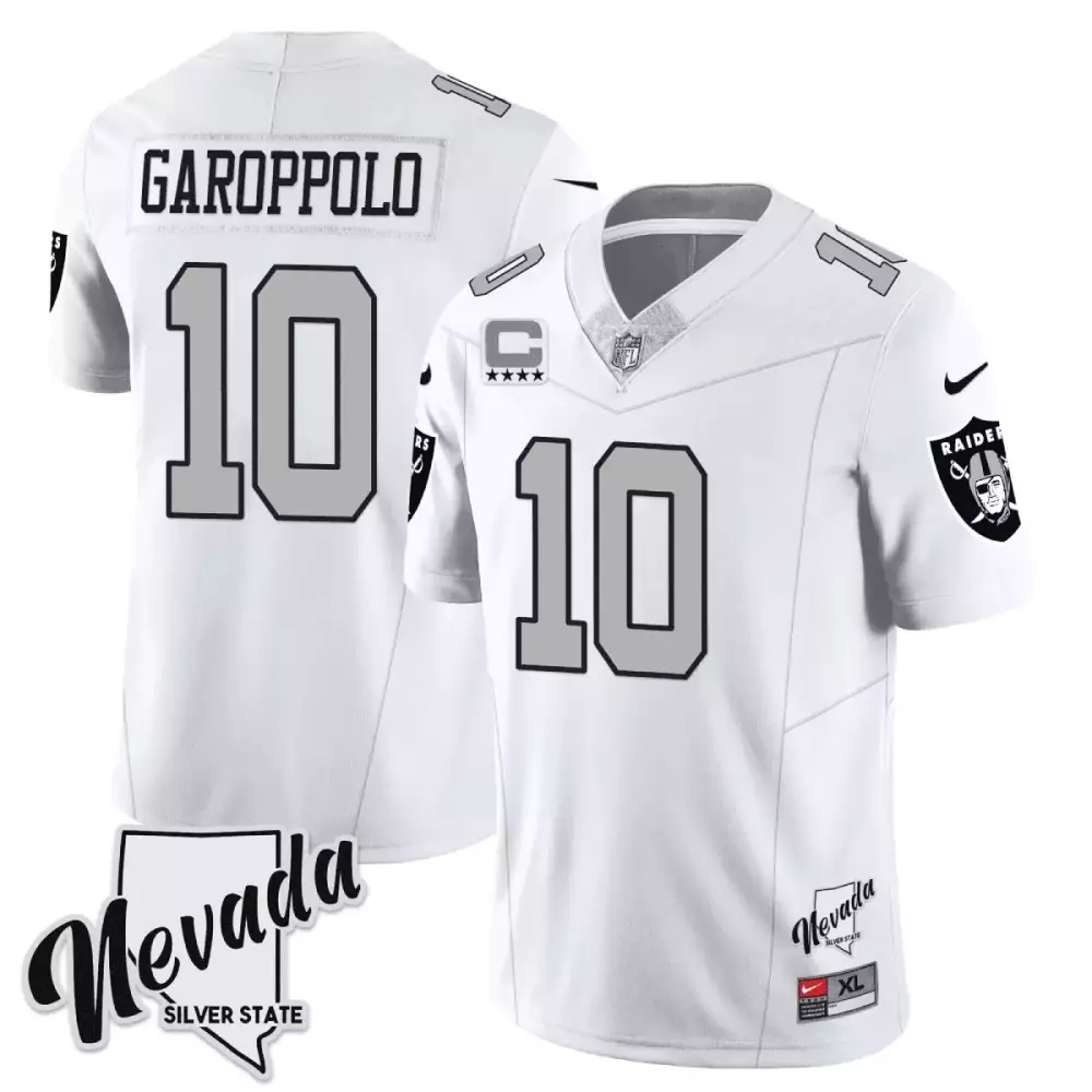 Jimmy Garoppolo 10 Jersey White Las Vegas Raiders Nevada Silver State Men NFL Alternate