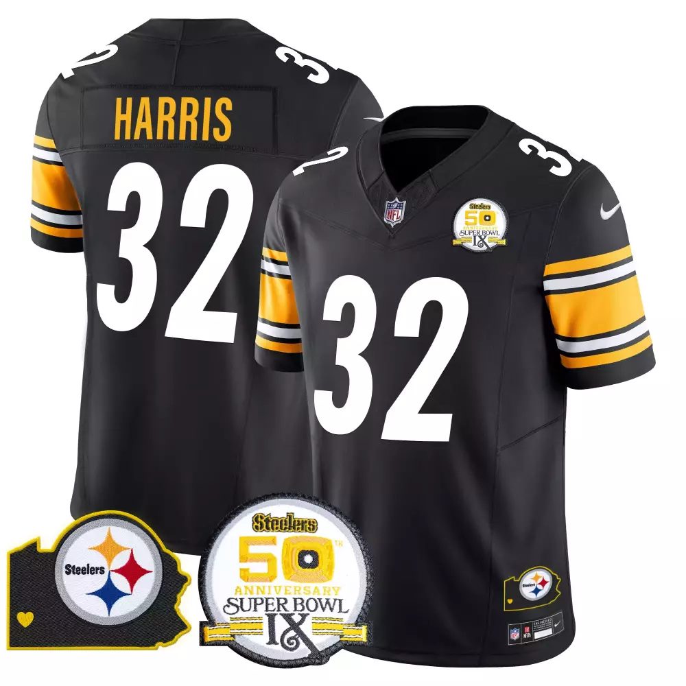 Franco Harris 32 Steelers Jersey Black Super Bowl Ix 50th Anniversary Men Yellow