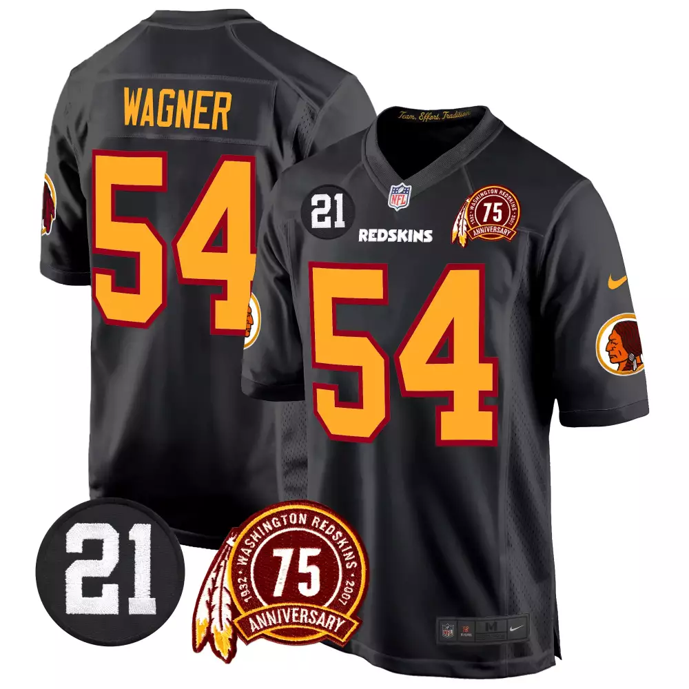 Bobby Wagner 54 Redskins Jersey Black 75th Anniversary Men Replica Orange Maroon