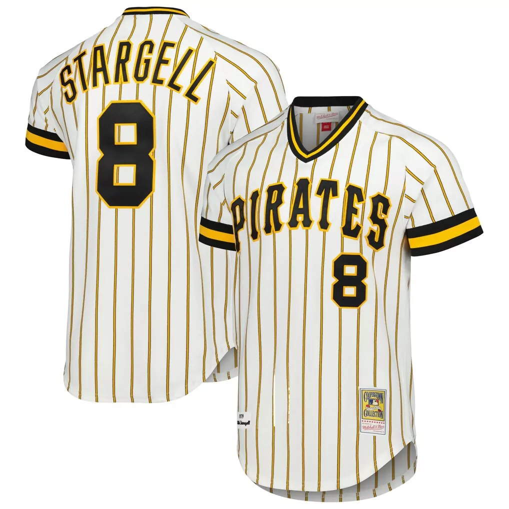 Willie Stargell 8 Pirates Jersey White Cooperstown Collection Men Black Gold Authentic