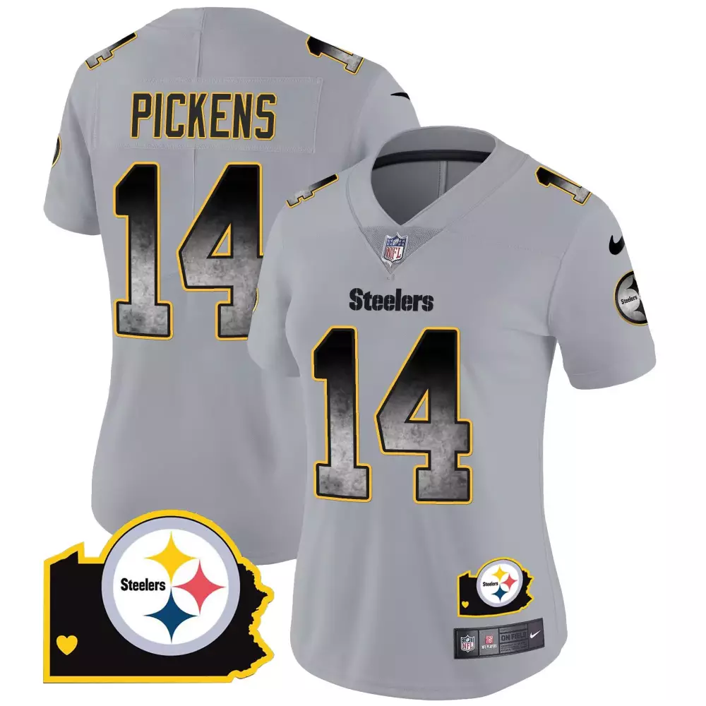George Pickens 14 Steelers Jersey Gray On Field Men Game Alternate Black Yellow Home