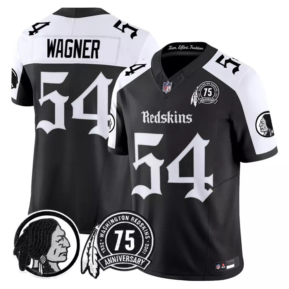 Wagner Redskins 54 Jersey Black 75th Anniversary Washington Men NFL White Stitched