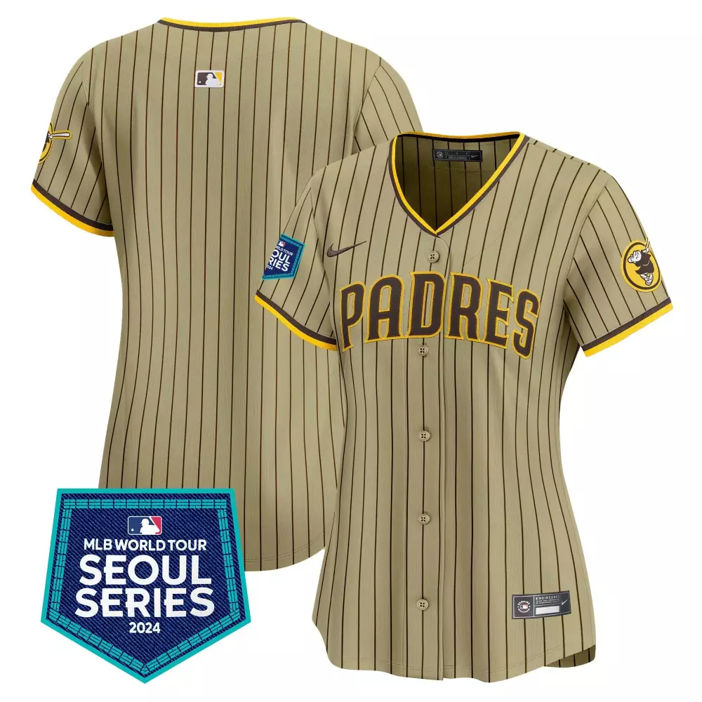 Fernando Tatis Jr. 23 Jersey Khaki Seoul Series San Diego Padres 2024 Men Pinstripe