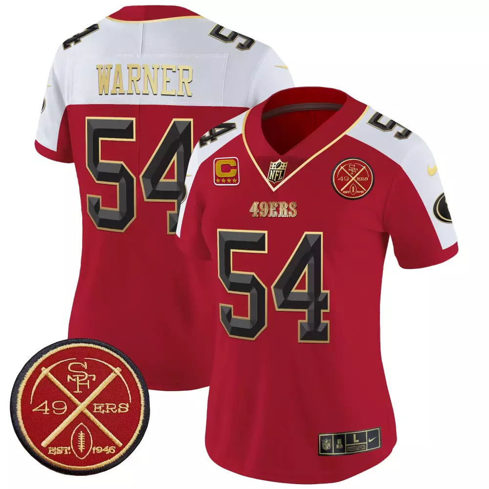 Fred Warner 54 49ERS Jersey Red 75th Anniversary Men Standard White Black Gold Alternate