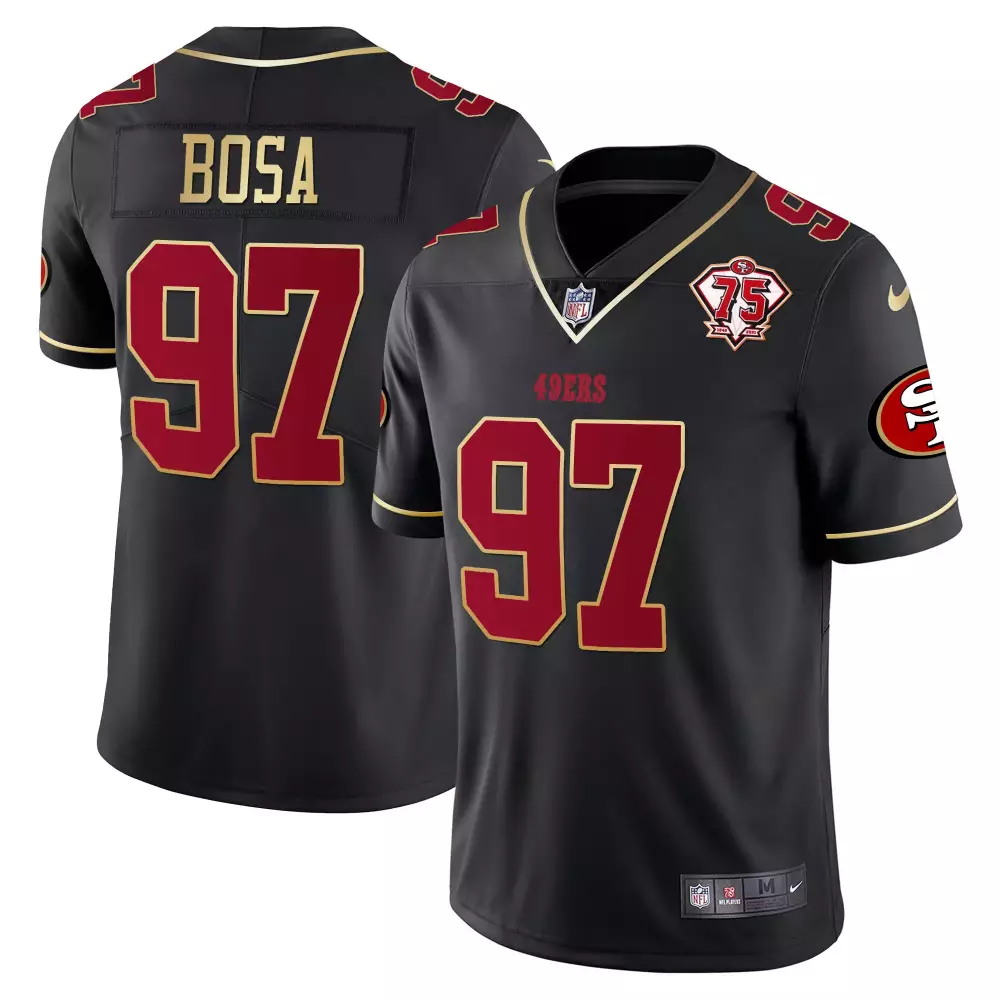 Nick Bosa 97 49ERS Jersey Black 75th Anniversary Men Red Gold All Stitched