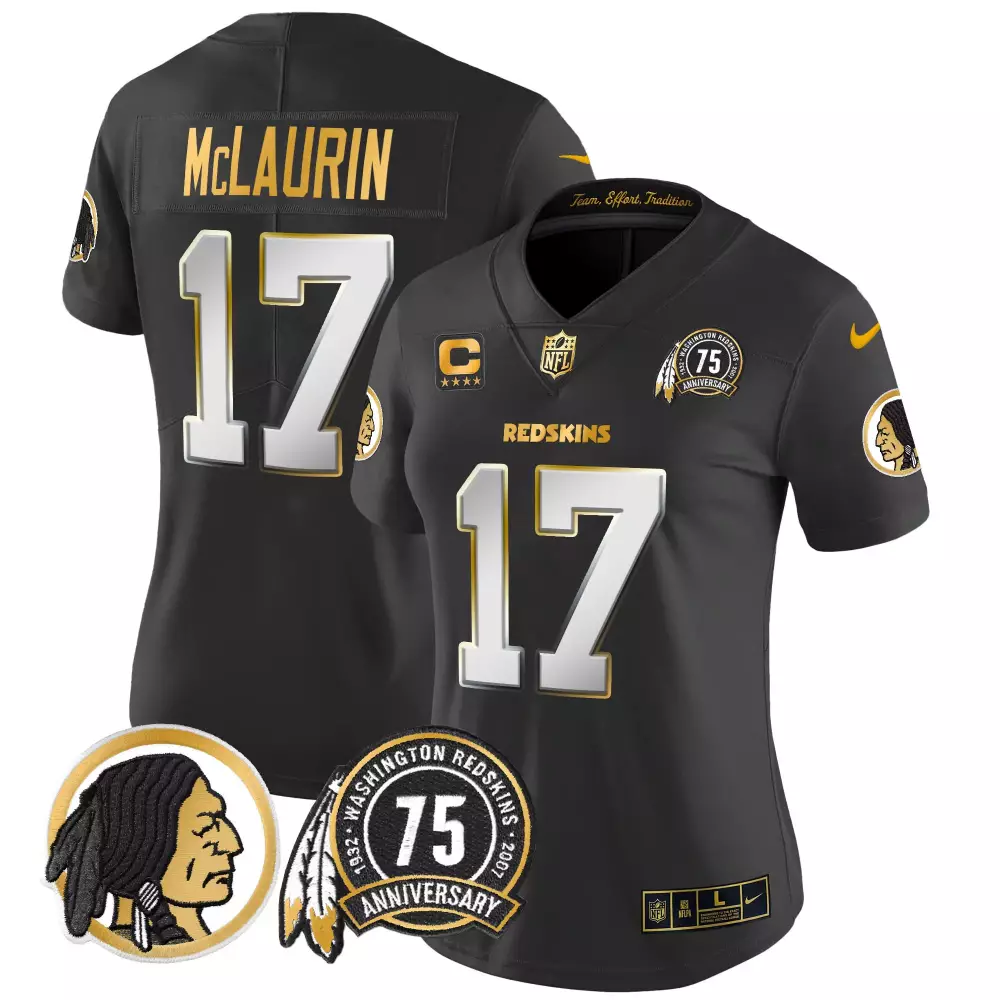 Terry Mclaurin 17 Redskins Jersey Black 75th Anniversary Men Player Gold White Limited