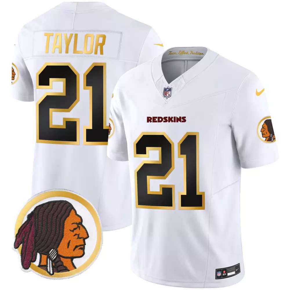 Sean Taylor 21 Redskins Jersey White Indian Head Men Authentic Black Gold Throwback