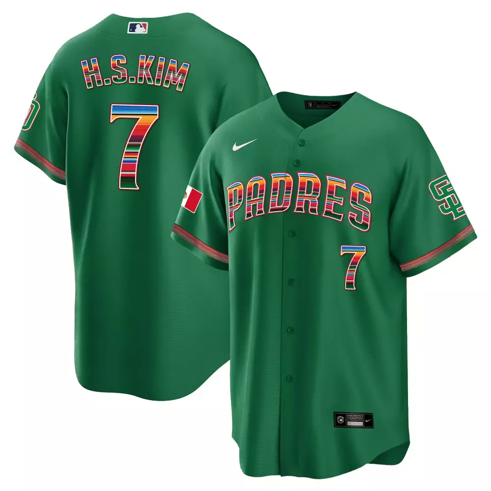 Haseong Kim 7 Padres Jersey Green City Connect Mexico Flag Men Split Red Yellow Blue