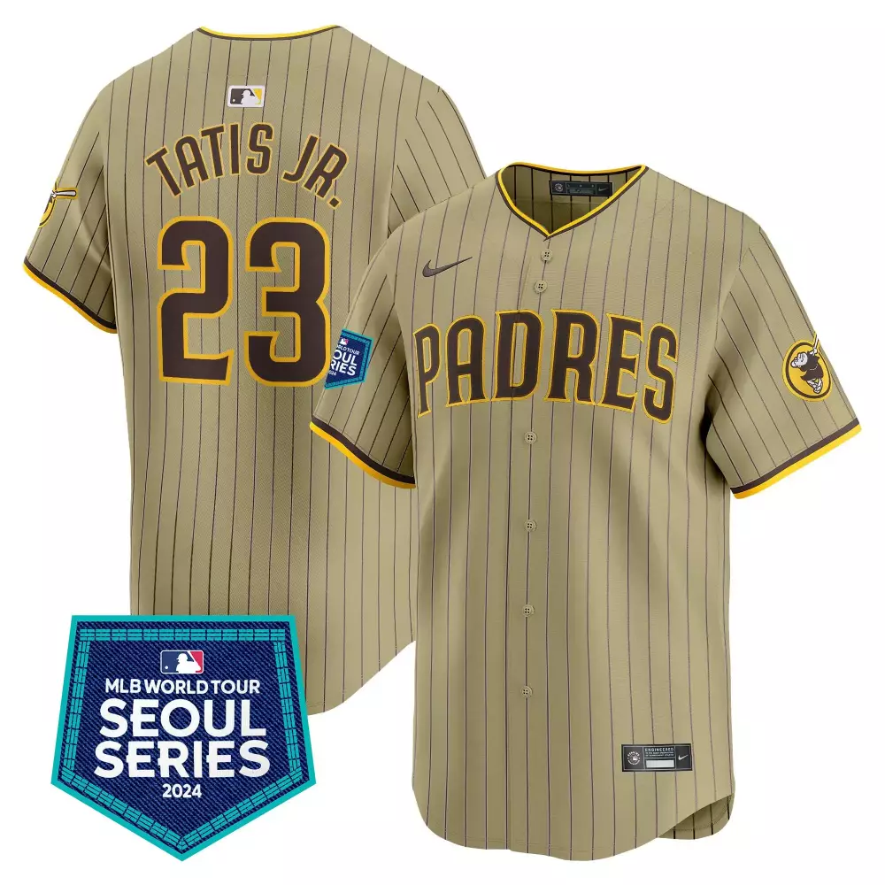 Fernando Tatis 23 Padres Jersey Tan Seoul Series Men Brown Yellow Vapor Premier Limited