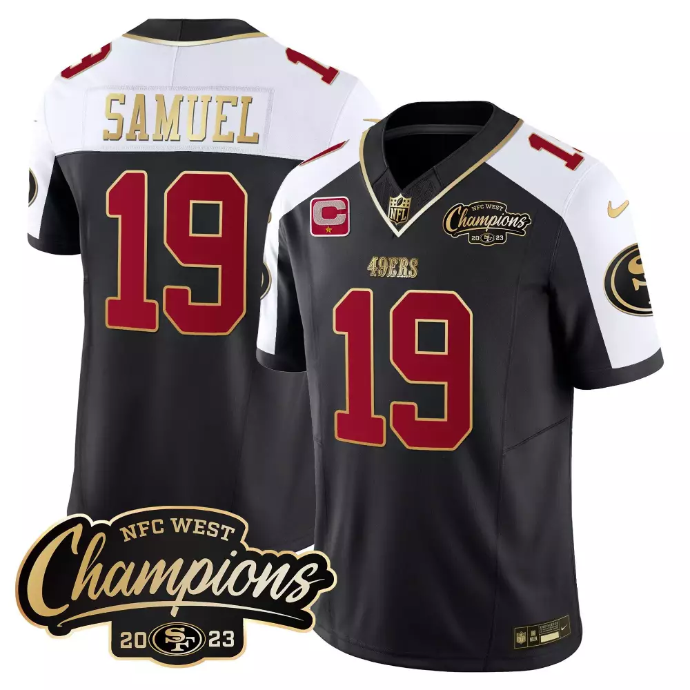 Deebo Samuel 19 49ERS Jersey Black NFC West Champions 2023 Men White Red Gold Alternate