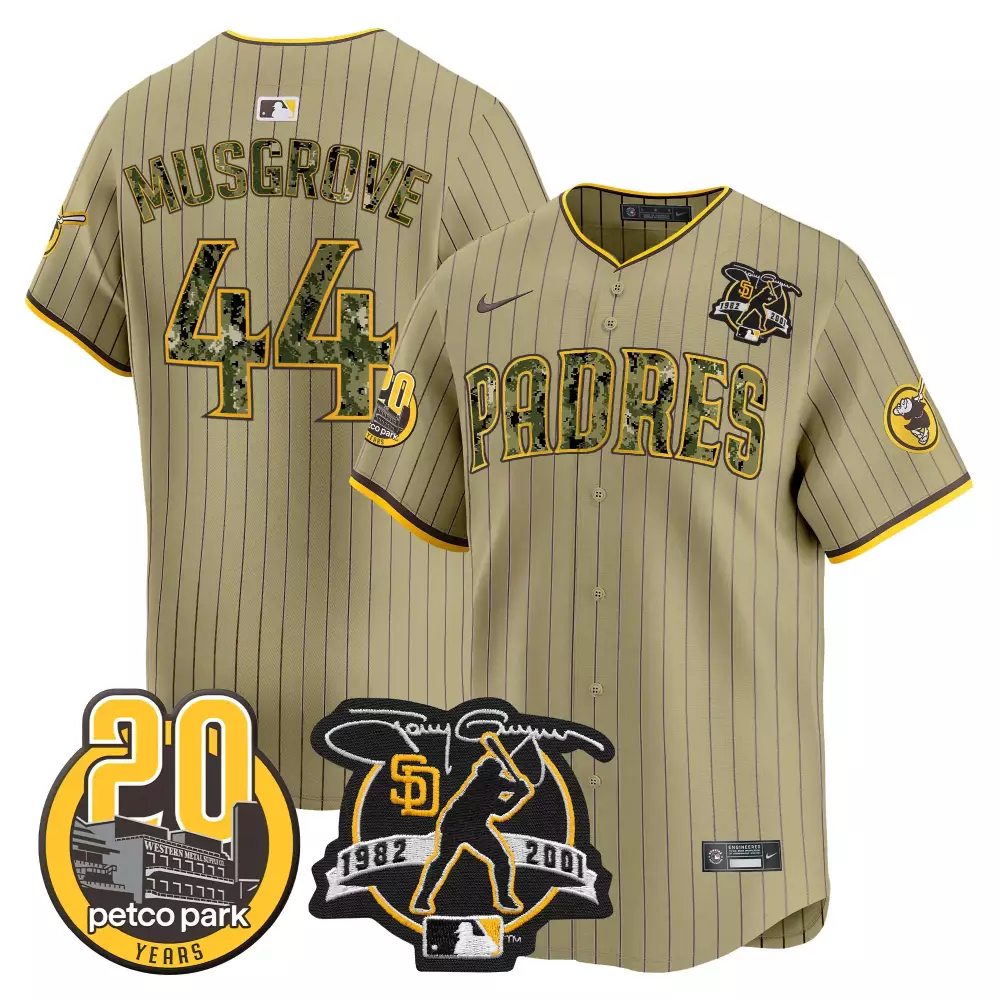 Joe Musgrove 44 Padres Jersey Tan 20th Anniversary 1982 2001 Tony Gwynn Petco Park 20 Years