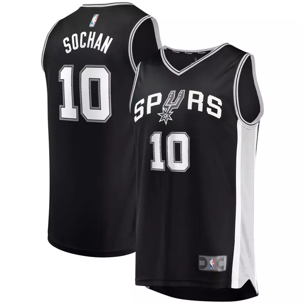 Jeremy Sochan 10 Spurs Jersey Black Men Replica White Silver Icon