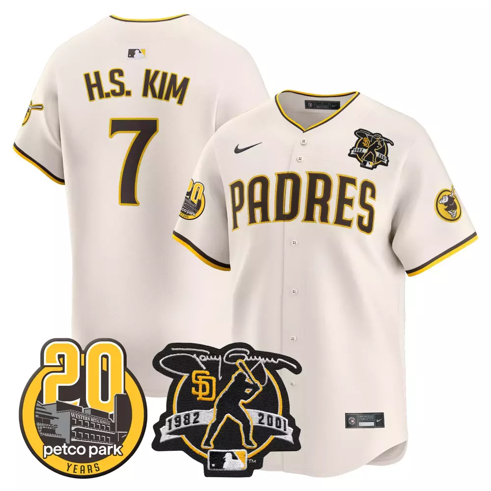 H.s. Kim 7 Padres Jersey Cream Petco Park 20 Years Tony Gwynn 1982-2001 Men Brown