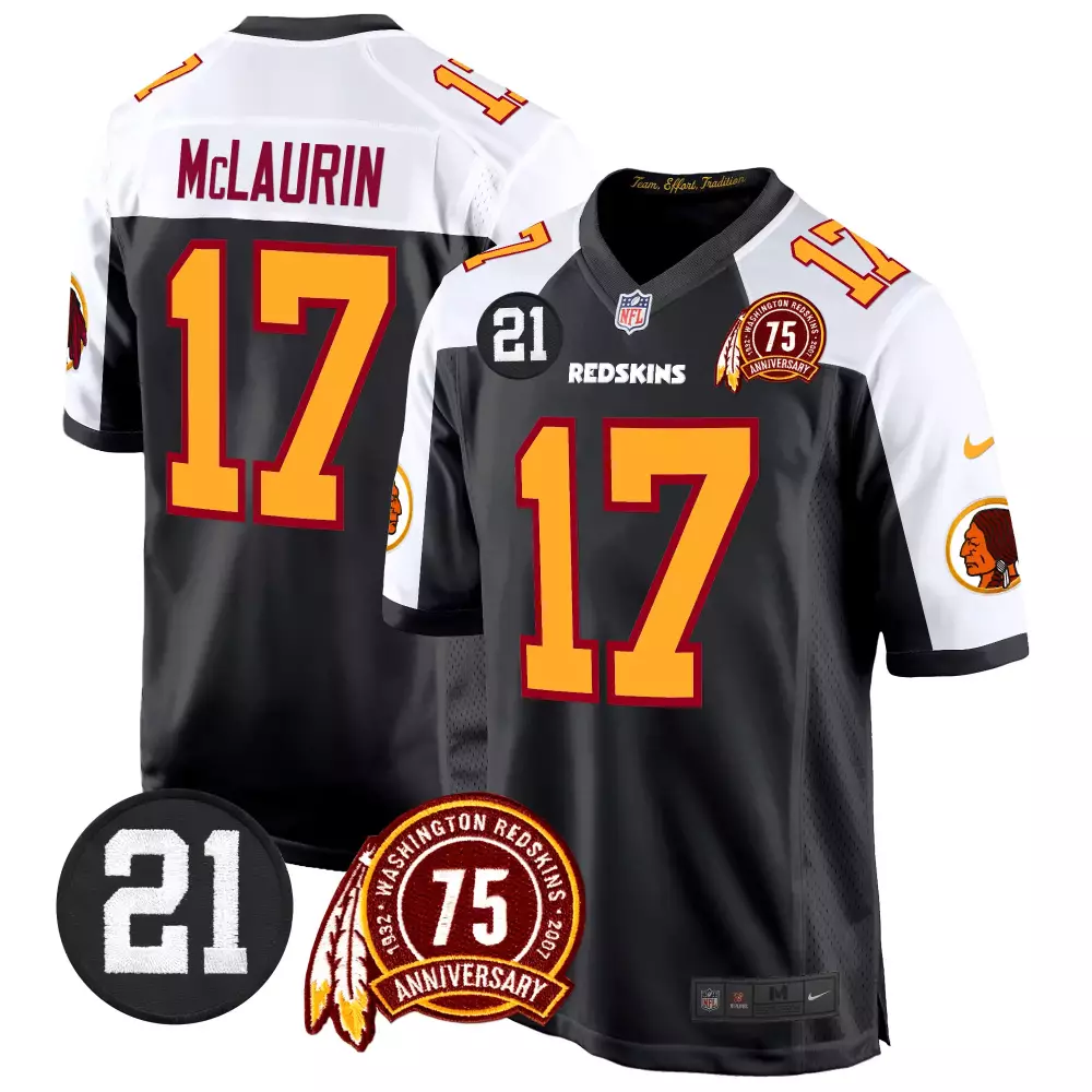 Terry Mclaurin 17 Jersey Black 75th Anniversary Washington Redskins Men Split White
