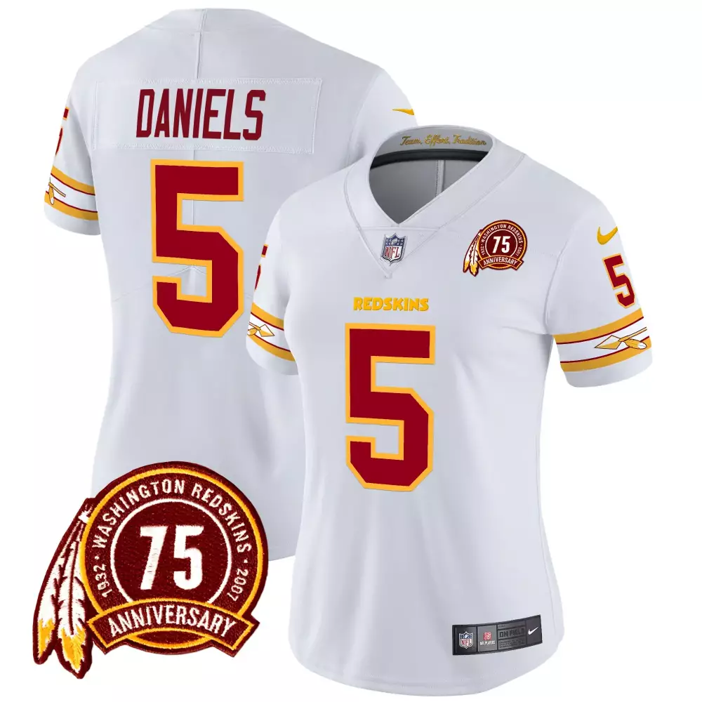 Jayden Daniels 5 Jersey White 75th Anniversary Washington Redskins Men NFL Alternate