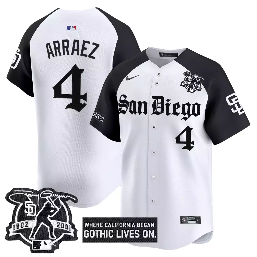 Arraez Gothic 4 San Diego Padres Jersey White 2023 Black Vapor Embroidered