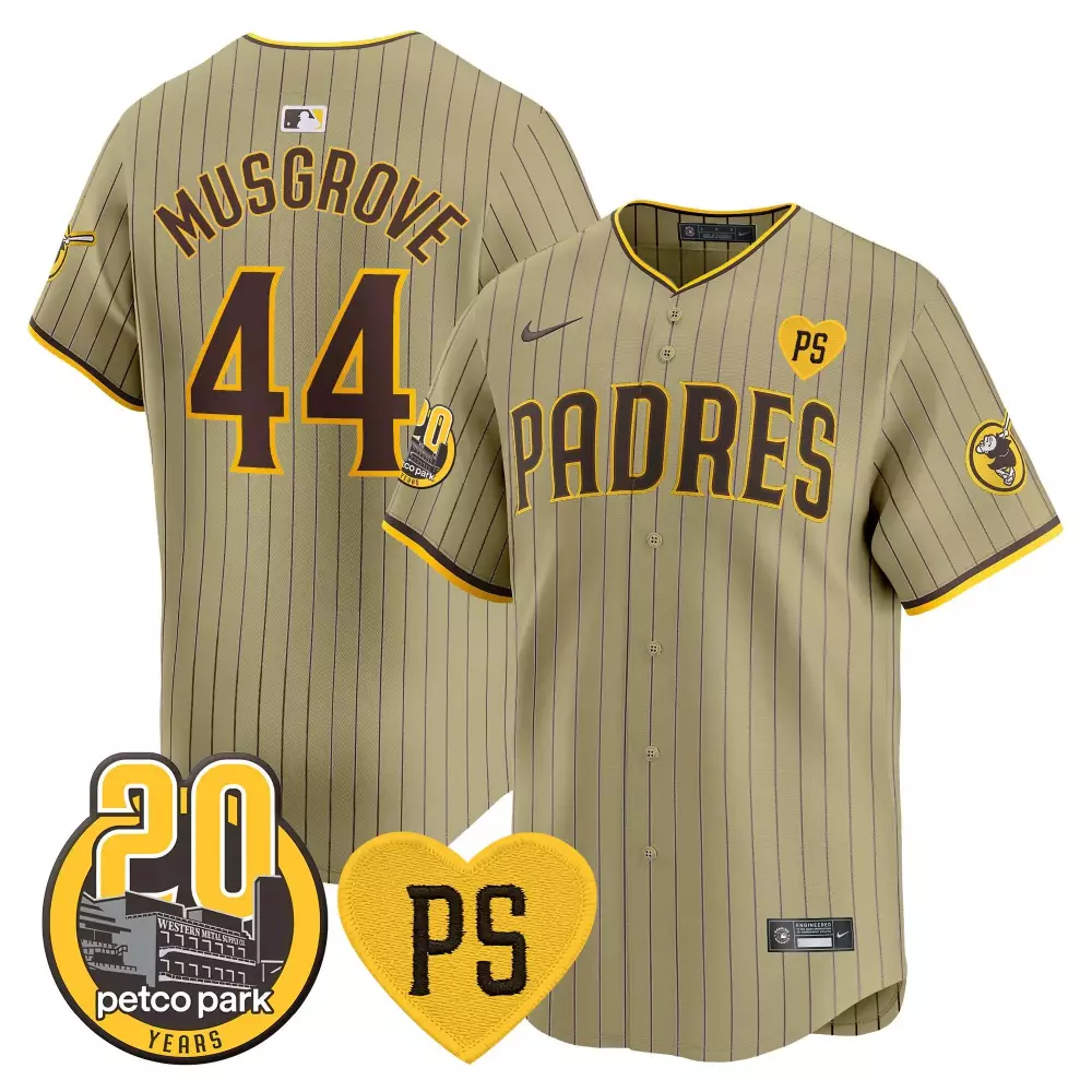 Joe Musgrove 44 Padres Jersey Tan Petco Park 20 Years Ps Heart Men Brown Yellow Vapor