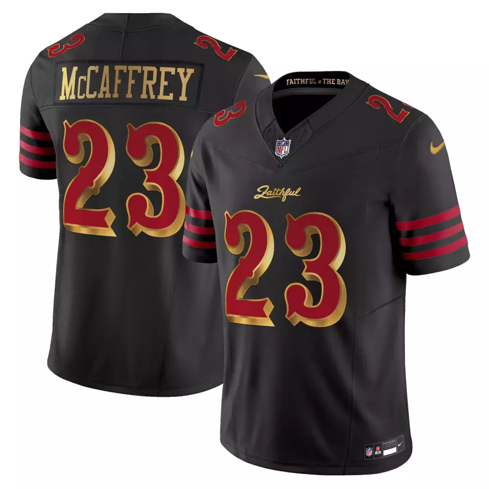 Christian Mccaffrey 23 49ers Jersey Black Men Alternate Gold Red Vapor Limited All