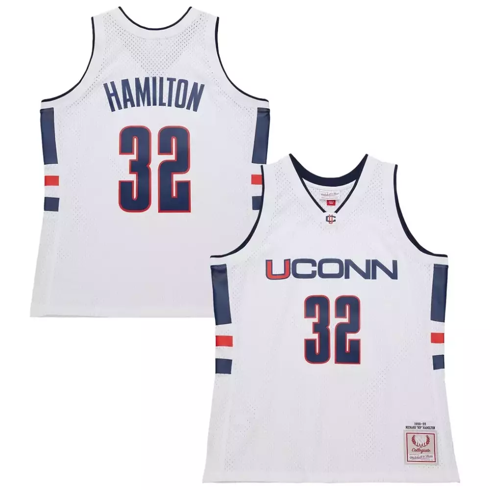 David Hamilton 32 Uconn Jersey White Men Navy Blue Red