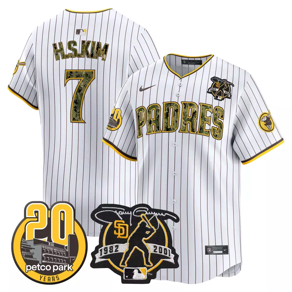 H.s. Kim 7 Padres Jersey White Petco Park 20th Anniversary 20 Years Tony Gwynn 1982-2001