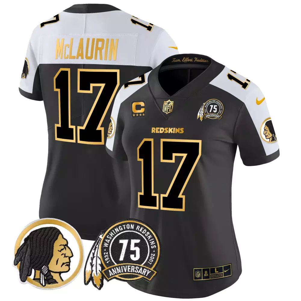 Terry Mclaurin 17 Redskins Jersey Black 75th Anniversary Native American Profile 2007