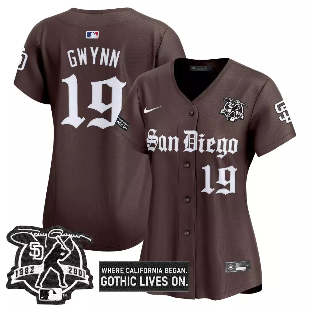 Gwynn Gothic 19 San Diego Padres Jersey Brown 2023 Men White Vapor Premier Limited