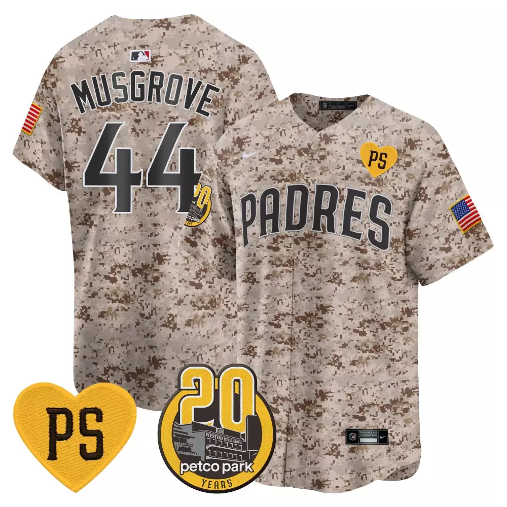 Joe Musgrove 44 Padres Jersey Tan Military Appreciation Petco Park 20 Years Us Flag