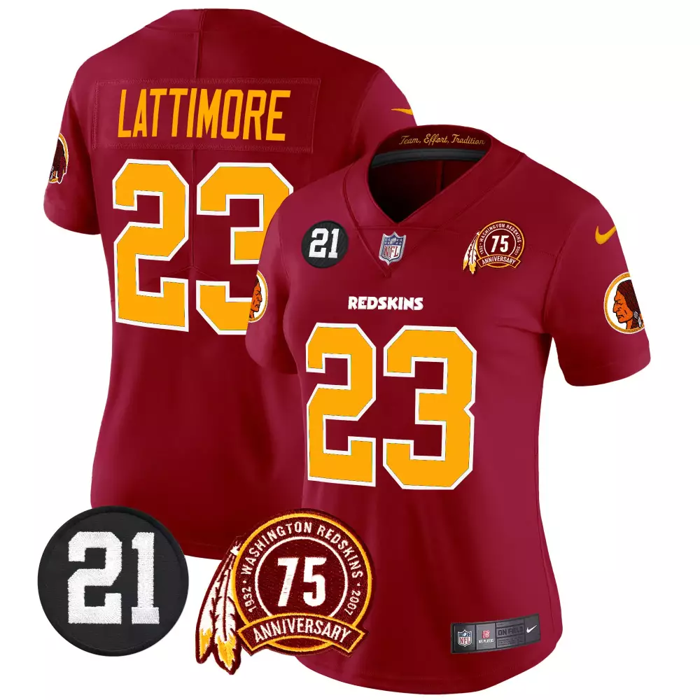 Marshon Lattimore 23 Jersey Maroon 75th Anniversary Washington Redskins Men Gold