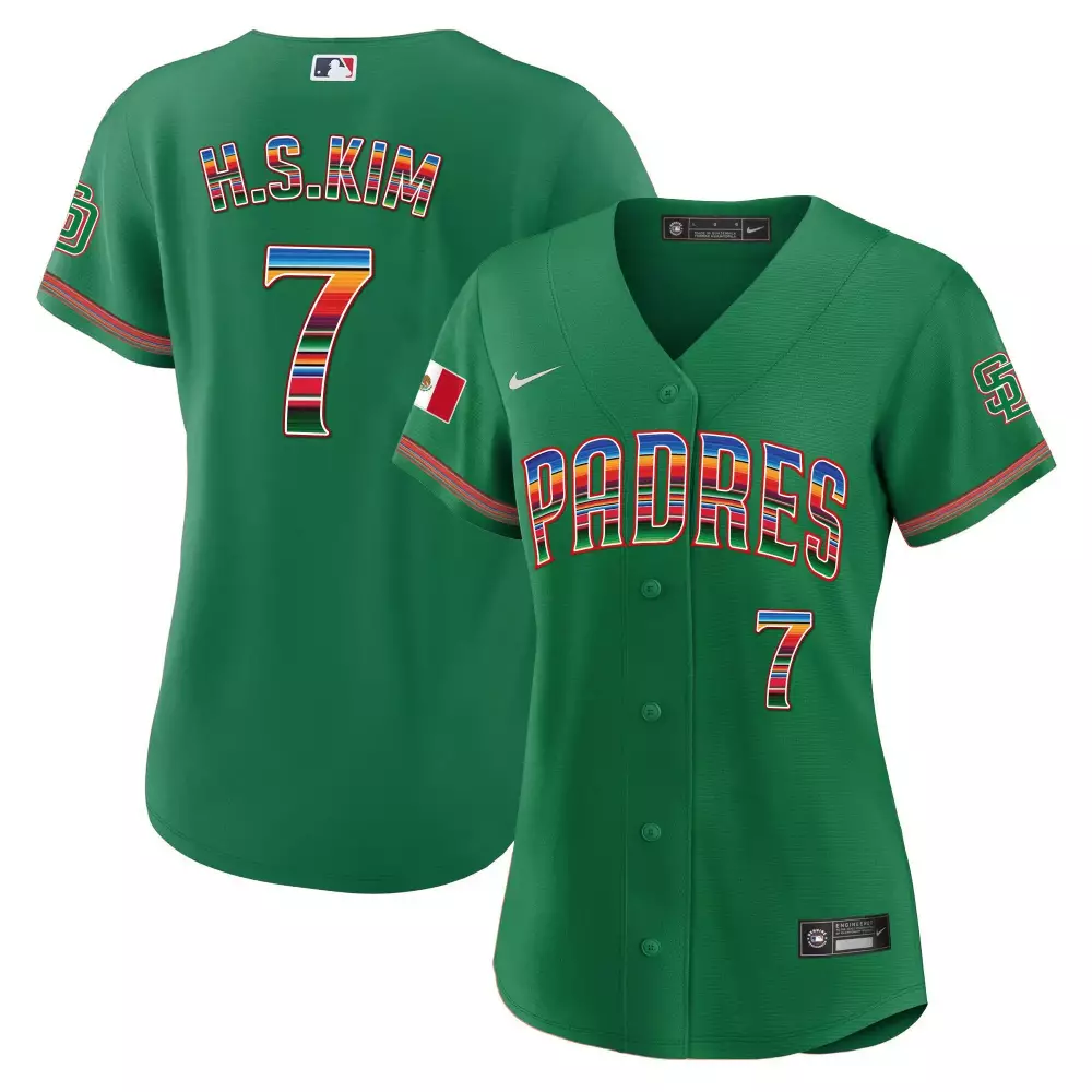 Haseong Kim 7 Padres Jersey Green Mexico Flag Men Split Custom Design Red Blue Yellow