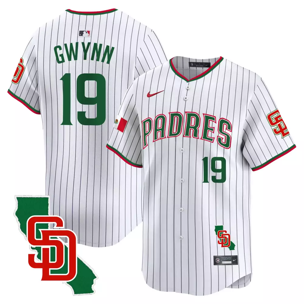 Tony Gwynn 19 Padres Jersey White City Connect Mexico Flag Men Split Design Green