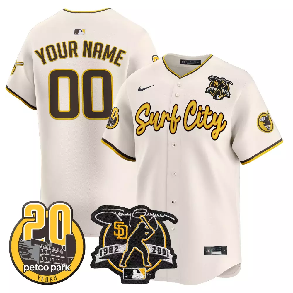 Custom San Diego Padres Jersey Cream Surf City 1982 2001 Petco Park 20 Years Men